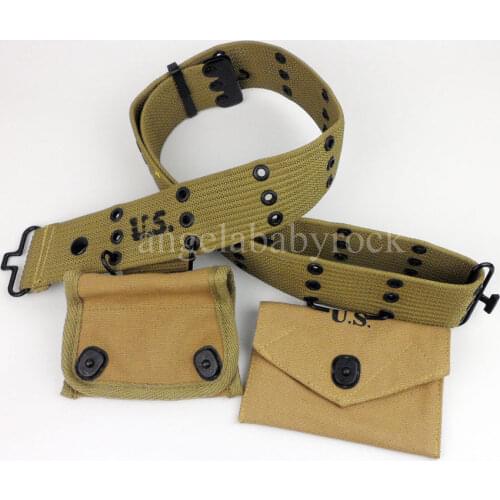 WWII US ARMY CANVAS BELT & FIRST AID KIT POCKET & COMPASS POUCH