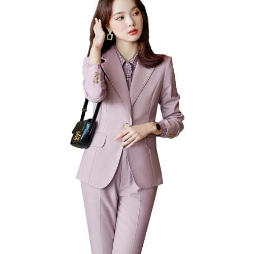 High Quality Soft Women Formal Pant Suit 2 Piece Set Khaki Purple Blue Office Ladies Female Business Work Blazer And Trousers