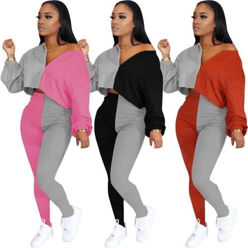 Spring Autumn Tracksuit Sets Womens 2 Piece Set Patchwork Long Sleeve Female Top Suit 2020 Summer Sport Pant Suits Ladies