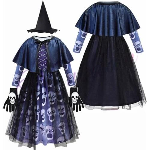 Kids Halloween Witch Skull Dress For Girls Birthday Party Carnival Cosplay Costume Children Witch Devil Elf Vampire Ghost Horror