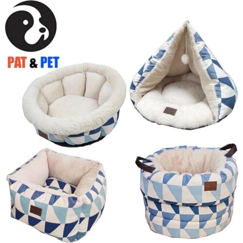 4 styles in Blue Geometry color Pet House for Teddy , Chihuahua Dog , Cat and Small Pet，Deep Sleep , Portable , Removable