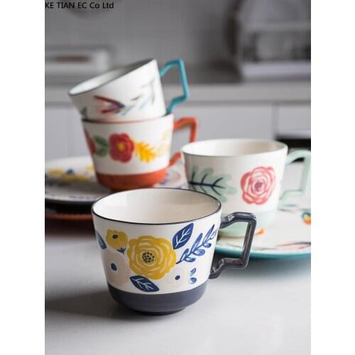 European Ceramic Painted Coffee Cup 420ml Creative Pattern Couple Mug Simple Office Coffee Cup Breakfast Milk Mug Birthday Gift