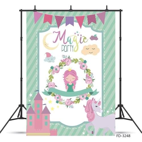 Unicorn Castle Pennant Cartoon Photography Background Customized Backdrop for Children Baby Birthday Party Photocall Fond Photo
