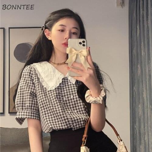 Plaid Women Summer Oversize S-3XL All-match Design Girls Lovely Tender Classic Stylish Clothing Tops Vintage Newest Basic Chic