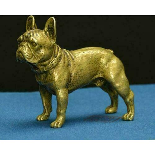 Collectible Rare Handwork Old Copper Antique Lifelike French Bulldog Statue