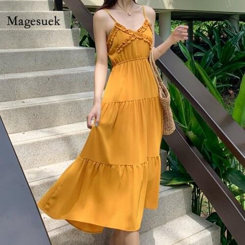 Summer Dress New Beach Bohemian Women Holiday Long Dresses Spaghetti Strap Backless V-neck White Dress Woman Female Vestido 8633