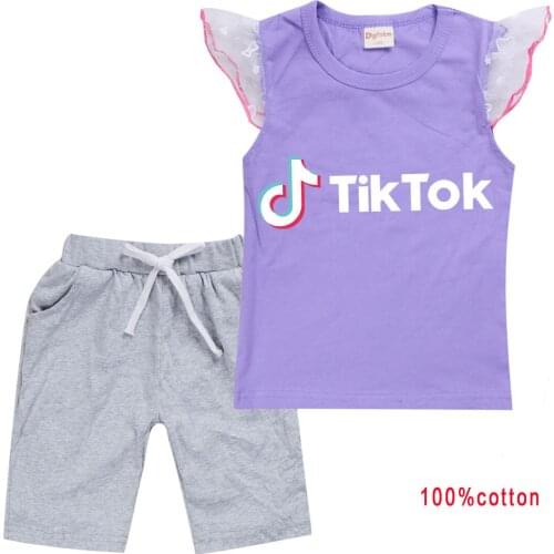 TIK TOK summer childrens T-shirt + shorts 2 piece sportsuit childrens clothing