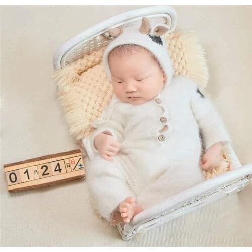 Newborn Baby Photography Props Mohair Knitted Crochet Cute Cow Ox Doll Hat Jumpsuit Studio Shoots Accessories Photo Props