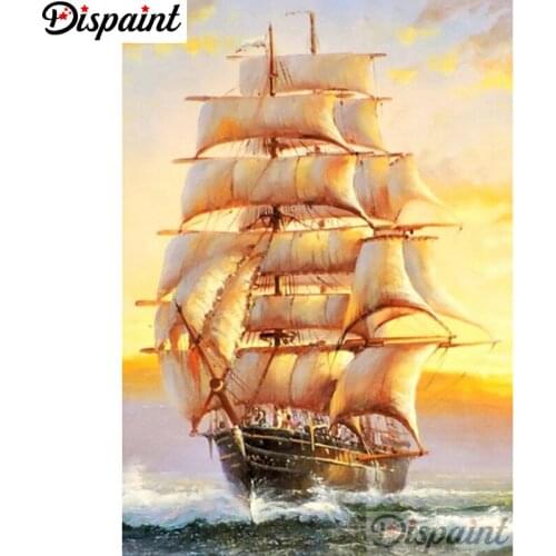 Dispaint Diy 5d Diamond Painting "Sunset sailboat" Cross Stitch Square Round Diamond Embroidery Handwork Rhinestone Art A27534