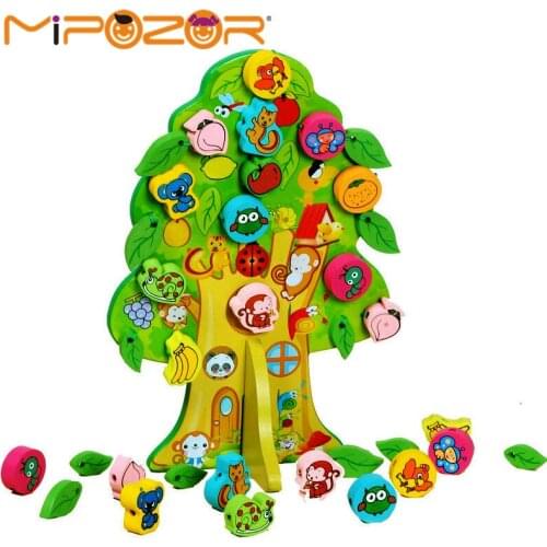 MIPOZOR Tree Model Sets Animals Threading Beads Wooden Puzzle Creative Toys for Kids Brinquedos para Bebe Matlyoshka Educational