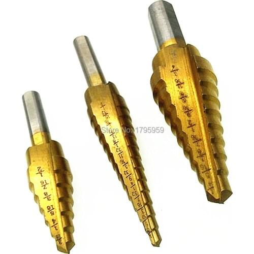3pcs HSS Steel Step Cone Drill Titanium Bit Set Hole Cutter 3/16-1/2" 1/8-1/2'' 1/4-3/4'' Woodworking Wood Metal Drilling Tools