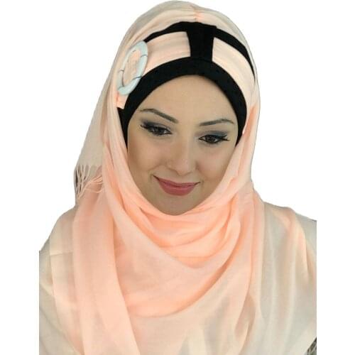 New Fashion 2021 Hijab Islamic Clothing Turban Women Hat Spring Summer Scarf Light Salmon Color Belt Ready Shawl
