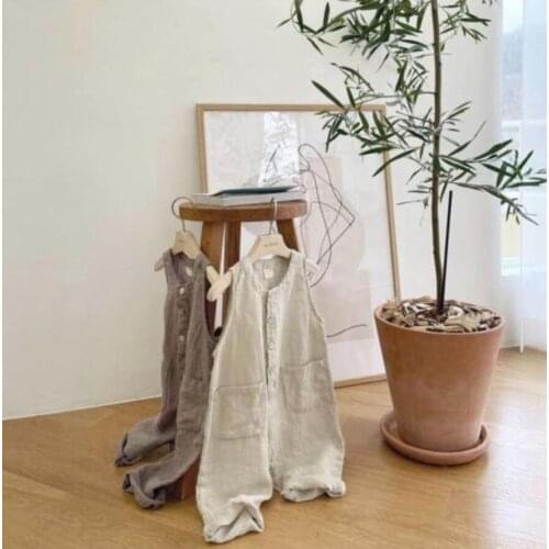 2021 new stylish girls boys overalls fashion summer cotton linen kids jumpsuit