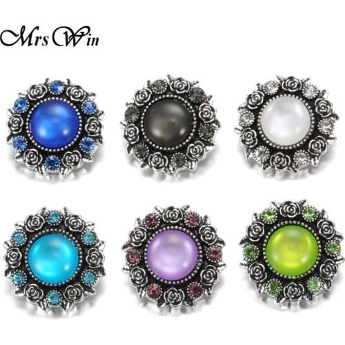 New Snap Jewelry 6 Colors Rose Flowers 18mm Snap Buttons Jewelry fit Womens Fashion Snap Bracelet Silver color Bangle