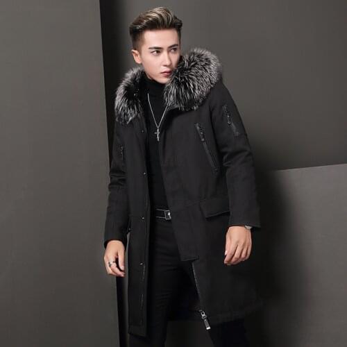 Winter Real Fur Coat Men Rabbit Fur Liner Parka Coats 2020 Streetwear Warm Long Jacket Luxury Fox Fur Hooded Cloth 541810