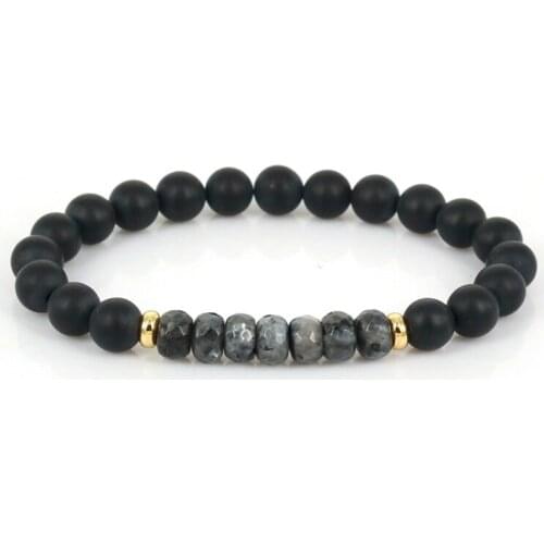 Flat Chunky Faceted Angular Natural LabradoriteStone Beads Gold Color Spacer Black Matte Onyx Stone Bead Bracelet For Man Women