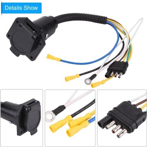 1 pc 6-24V Black Plastic 4 to 7 Way Trailer Flat Adapter Socket Plug Converter Wire Connector for Caravan Towbar