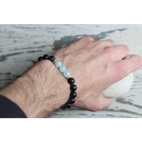 Gift idea for men bohemian bracelet aquamarine beach bracelet 8mm beaded bracelet