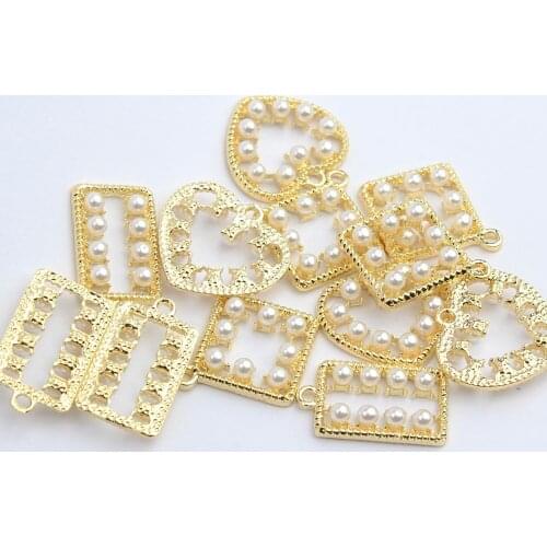 Golden Zinc Alloy Inlaid Pearl Diy Designer Charms 6pcs/lot Bracelet Charms for Jewelry Making Bulk Wholesale Earring Charms