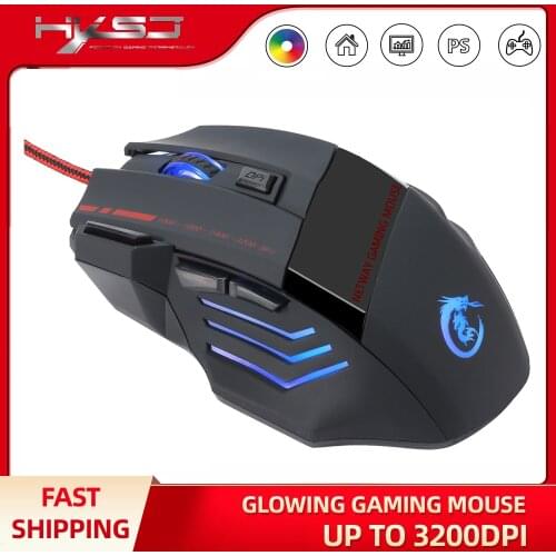 HXSJ Professional Wired Gaming Mouse 3200DPI Adjustable 7 Buttons Cable USB LED Optical Gamer Mouse For PC Computer Laptop Mice