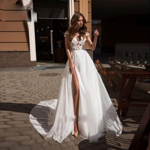 Simple Chiffon Wedding Dresses Open Back Sleeveless Lace Appliques Princess Party Bridal Gowns Court Train Plus Size Tailor-made