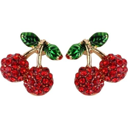 Cherry Stud Earrings Christmas Holidays Ornaments Gifts for Women Girls Crystal Gold Silver Plated Red Fashion Jewelry NE10