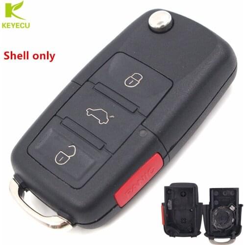 KEYECU Replacement New 3+1 Buttons Car Remote Flip Key Shell Case Fob For Volkswagen VW Jetta Golf Passat - Shell Only