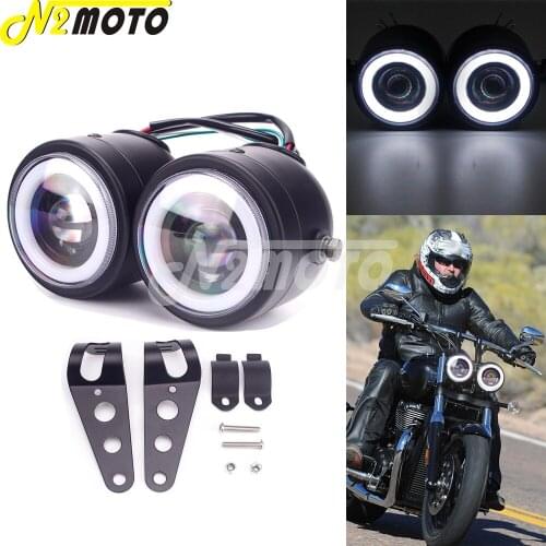 LED Dual Twin Angle Eye Single Running Headlight For Harley Softail Dyna Sportster Cafe Racer Honda Suzuki Kawasaki Street Bike
