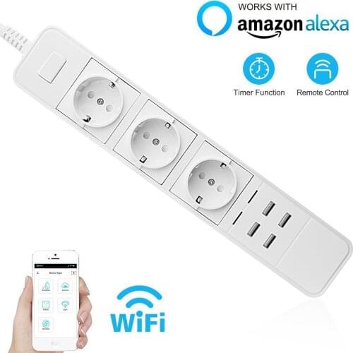 Smart Wifi Power Strip Surge Protector Multiple Power Sockets 4 USB Port Voice Control for Amazon Echo Alexas Google Home Timer