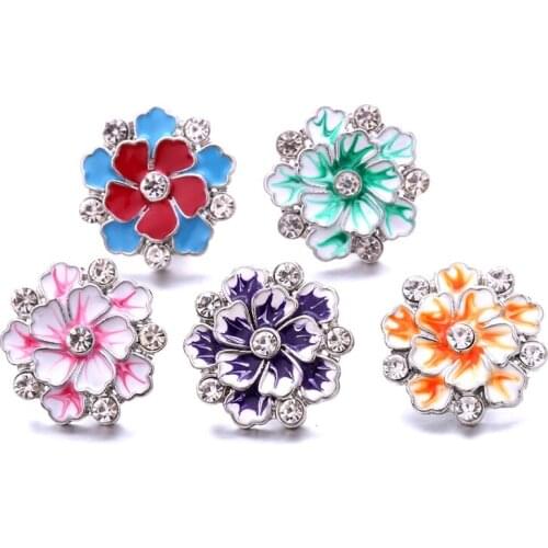Snap Jewelry Rhinestone Enamel Flower 18mm Ginger Snap Button DIY Bracelet Necklace Jewelry Making ACC for Women