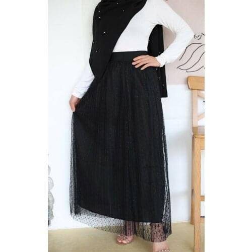 Fashion Women Mesh Long Skirt Muslim Elegant Modest Ramadan Party Islamic Clothing A-Line Maxi Skirts Dress Arab Abaya Bottoming