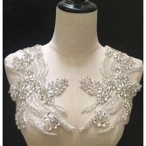 3 Colors Fabulous Full Rhinestone Crystal Applique Pair For Bridal Accessories Wedding Dress Sash Haute Couture Costume Embellis