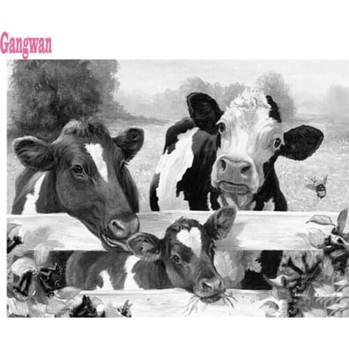 100% Full Round 5D DIY Diamond Painting Embroidery black white cow Rhinestone pictures Pasted Diamond Painting 3d Cross Stitch