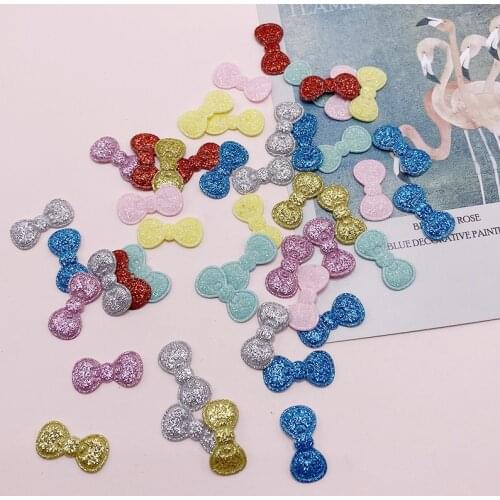 2.2*1cm 100Pcs Glitter Mini Bowknots Patches Appliqued DIY Craft Supplie Scrapbooking Decor Kids Headwear Accessories Cute Bows