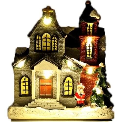 50LB Christmas Scene Church Lit House with Santa LED Lighted Building Resin Ornament