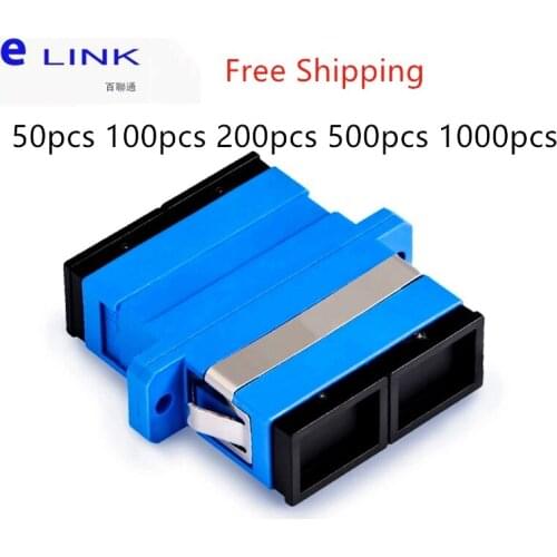 50pcs 1000pcs SC adapter duplex single mode fiber optics blue color optical fibre coupler free shipping ELINK SC/UPC connector