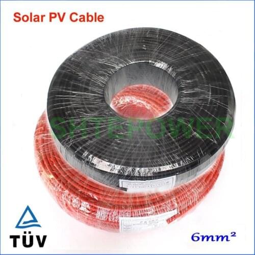6mm2 10meters Solar Connector Cable Black or Red TUV Approval Power Cable solar panels system application 10M Red
