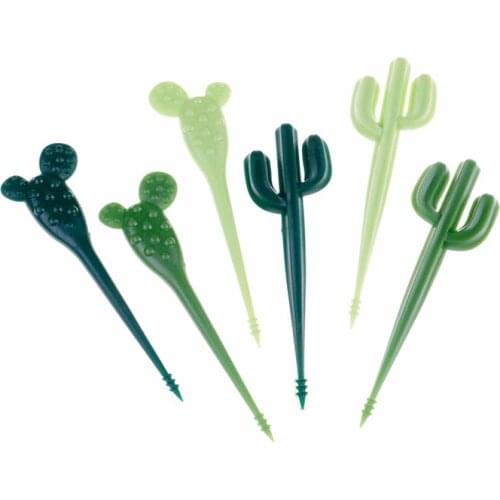 6pcs/pack Plastic Toothpick Green Cactus Fruit Forks Kids Tableware Fruit Fork Food Picks For Eat Fruits