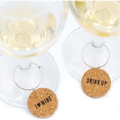 6Pcs Wine Glass Markers Cork Glass Charms DIY Goblet Wine Glass Rings Wire Hoop Drink Marker Party Holidays Labeling Supplies