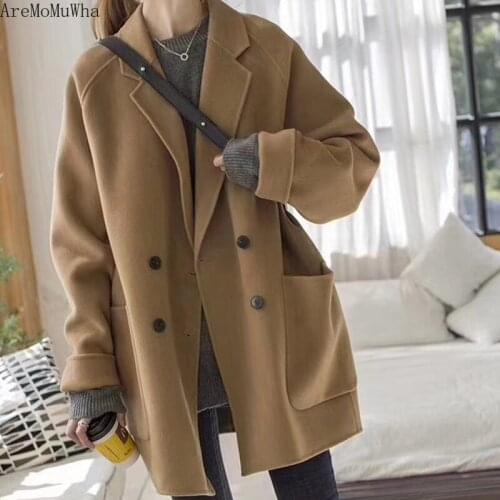 AreMoMuWha 2019 Winter New Temperament Womens Jacket Design Sense Female Niche Autumn and Winter Woolen Coat womens coat MH504