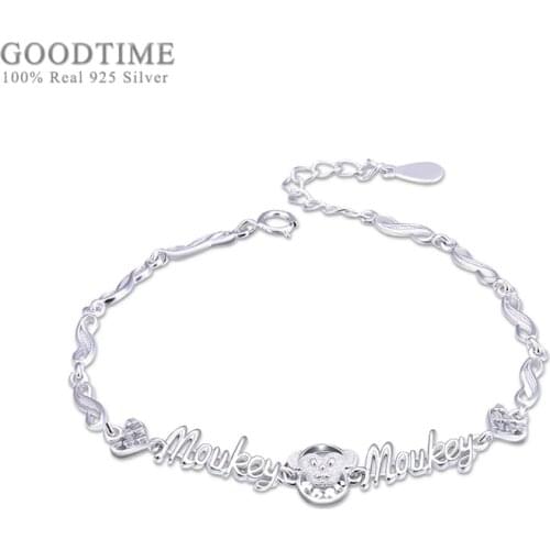 Fashion Bracelet Pure S925 Sterling Silver Monkey Avatar And Letter Charm Bracelet Jewelry Accessories For Women