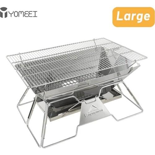 YOMEEI Large Stainless Steel BBQ Grill Foldable Barbecue Grill Portable Outdoor Camping Cooking Tools