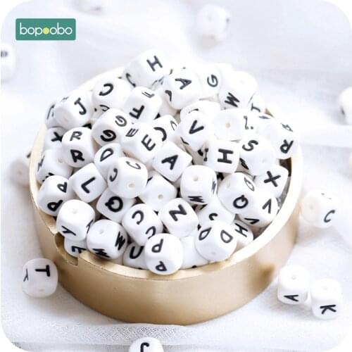 Bopoobo 100pc Silicone Beads Baby Teething Letters Beads Baby Rattle Silicone Pearl Teether Beads 12mm Baby Silicone Teether