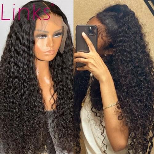 Links Remy Afro Curly 40 Inch Lace Front Human Hair Wig Water Wavy 4x4 Closure Deep Wave 360 lace Frontal Wigs for Black Women
