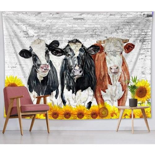 Farm Cow Tapestry Black And White Room Decoration
