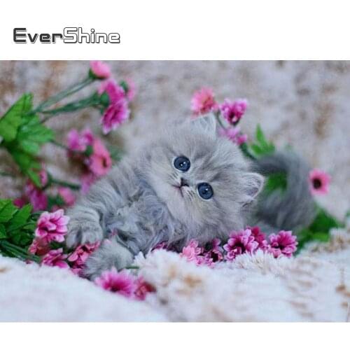 Evershine Cat Diamond Painting Full Square Drill Embroidery Animals Cross Stitch Mosaic Painting Rhinestones Home Decoration