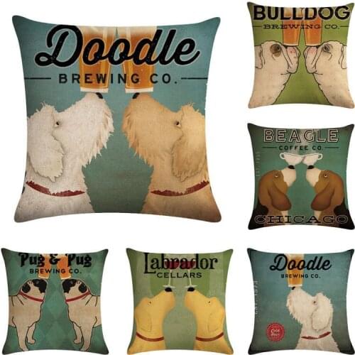 Europe And America Cute Dog Wine Glass Dog Series Flax Pillow Cover Cushion Cover Pillow Covers Decorative Throw Pillows for