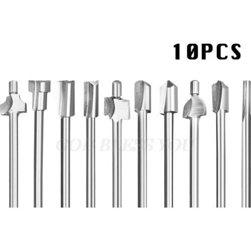 HSS Router Bits Wood Cutter Milling Fits Dremel Rotary Tool Set 10pcs 1/8" 3mm Drop Shipping