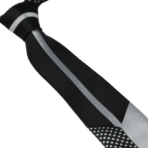 Coachella Ties Black Silver Stripe/Polka dots Patchwork Design Necktie Microfiber Skinny Tie 6cm