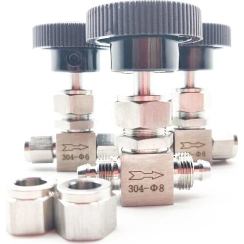 Needle valve Adjustable 4 6 8 10 12 mm Tracheal hose PU tube SS304 Flow Control crane Quick-twist 2 way straight needle valve